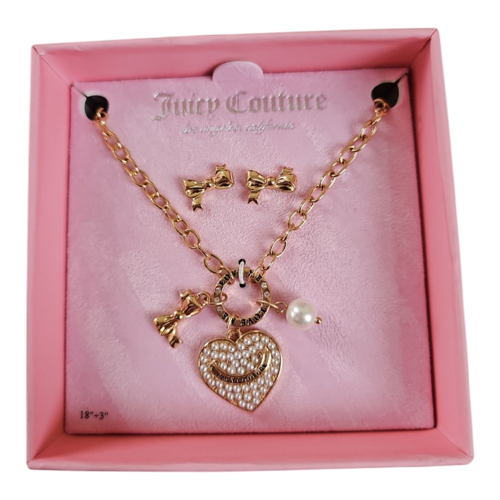Juicy Couture Gold-Tone Multi-Charm Necklace & Matching Earrings – NIB ✨💖